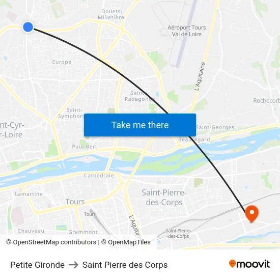 Petite Gironde to Saint Pierre des Corps map