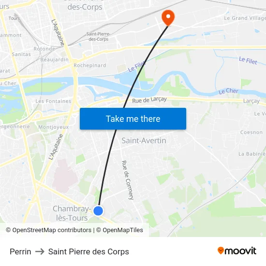 Perrin to Saint Pierre des Corps map