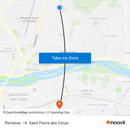Perrières to Saint Pierre des Corps map