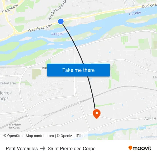 Petit Versailles to Saint Pierre des Corps map