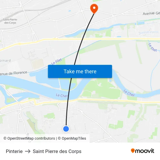Pinterie to Saint Pierre des Corps map