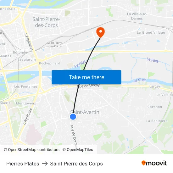 Pierres Plates to Saint Pierre des Corps map