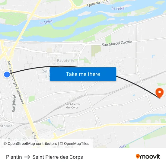 Plantin to Saint Pierre des Corps map