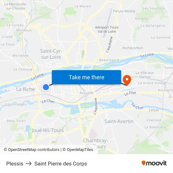 Plessis to Saint Pierre des Corps map