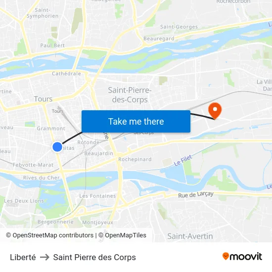 Liberté to Saint Pierre des Corps map