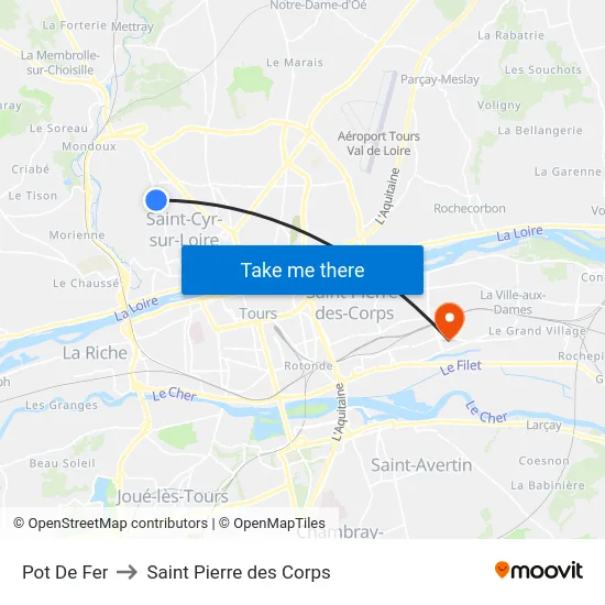Pot De Fer to Saint Pierre des Corps map