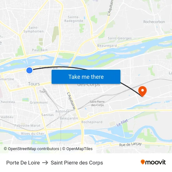 Porte De Loire to Saint Pierre des Corps map