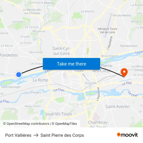 Port Vallières to Saint Pierre des Corps map