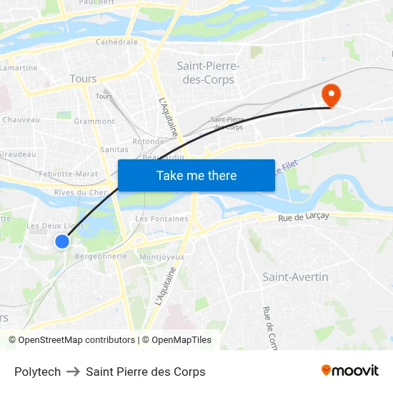 Polytech to Saint Pierre des Corps map