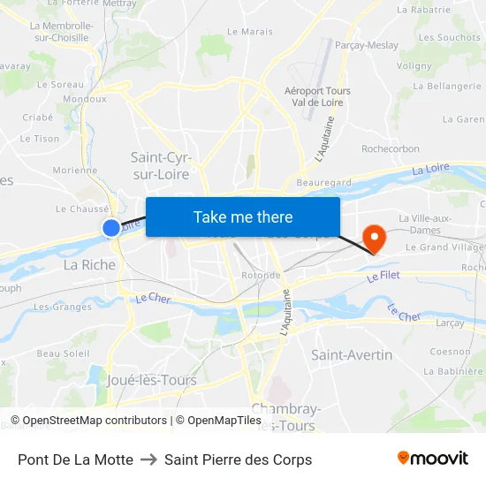 Pont De La Motte to Saint Pierre des Corps map