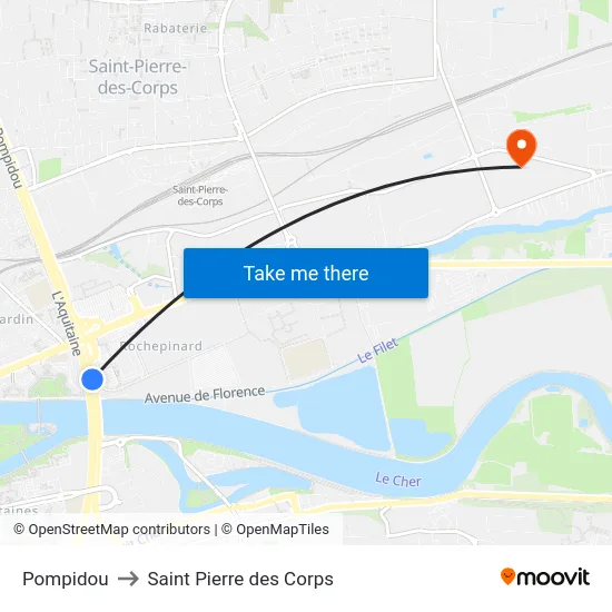 Pompidou to Saint Pierre des Corps map