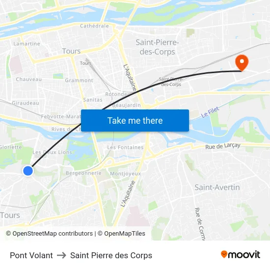Pont Volant to Saint Pierre des Corps map