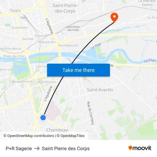 P+R Sagerie to Saint Pierre des Corps map