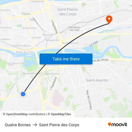 Quatre Bornes to Saint Pierre des Corps map