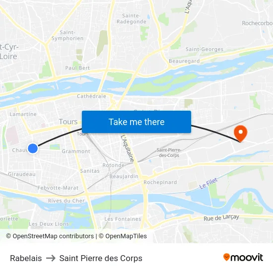 Rabelais to Saint Pierre des Corps map