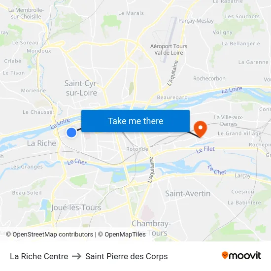 La Riche Centre to Saint Pierre des Corps map