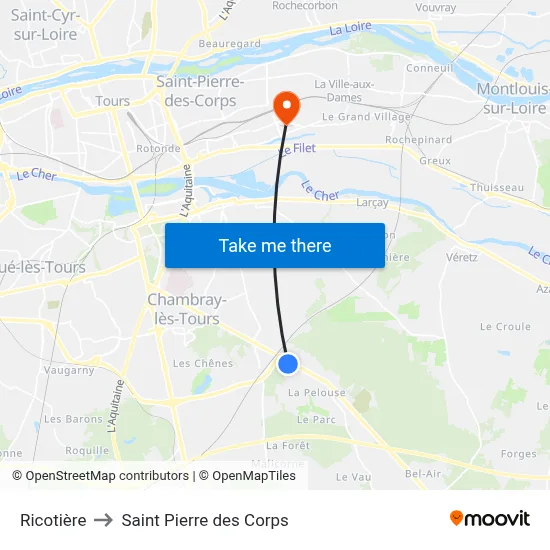 Ricotière to Saint Pierre des Corps map