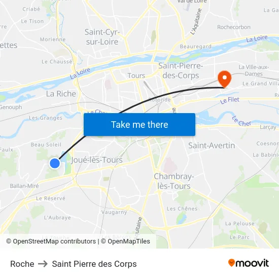 Roche to Saint Pierre des Corps map
