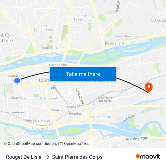 Rouget De Lisle to Saint Pierre des Corps map