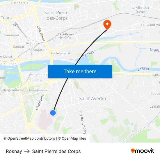 Rosnay to Saint Pierre des Corps map