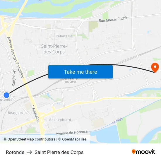 Rotonde to Saint Pierre des Corps map