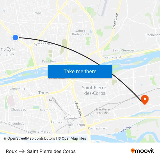 Roux to Saint Pierre des Corps map