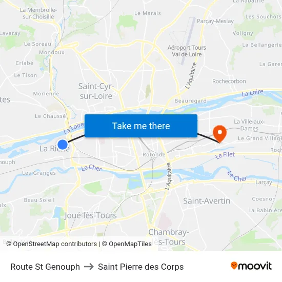 Route St Genouph to Saint Pierre des Corps map