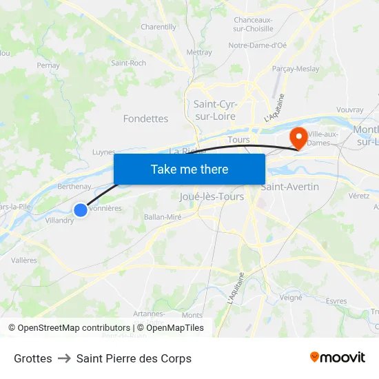 Grottes to Saint Pierre des Corps map