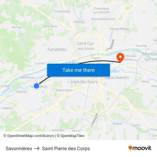 Savonnières to Saint Pierre des Corps map