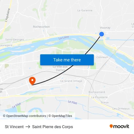 St Vincent to Saint Pierre des Corps map