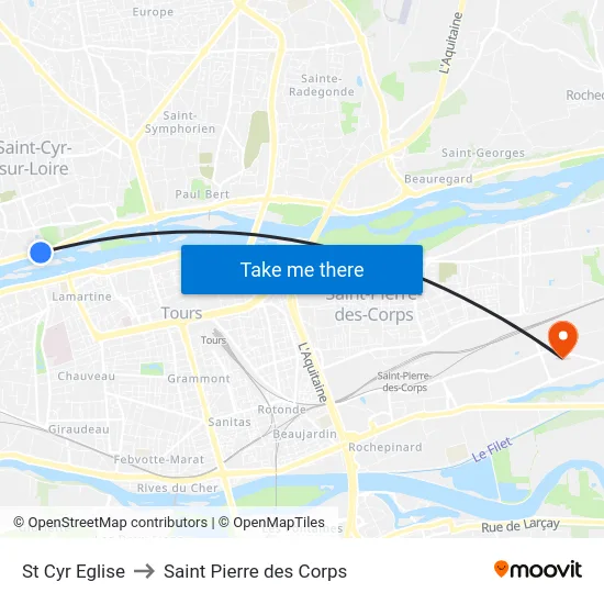 St Cyr Eglise to Saint Pierre des Corps map