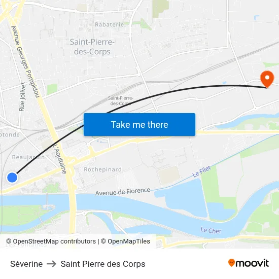 Séverine to Saint Pierre des Corps map
