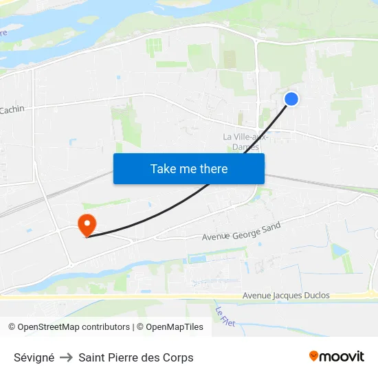 Sévigné to Saint Pierre des Corps map