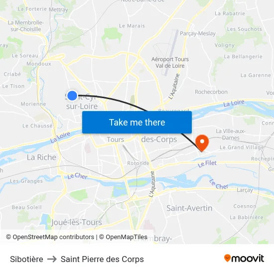 Sibotière to Saint Pierre des Corps map