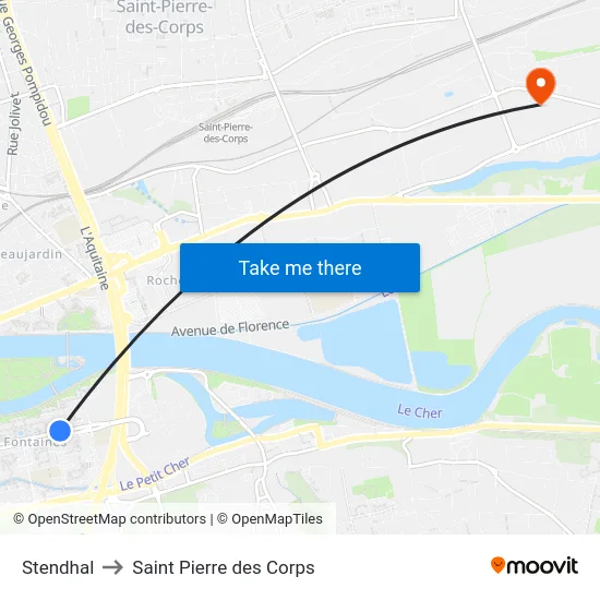 Stendhal to Saint Pierre des Corps map