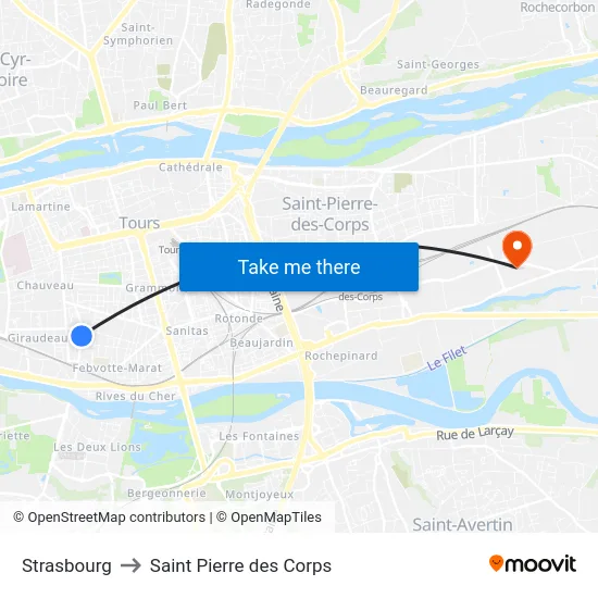 Strasbourg to Saint Pierre des Corps map