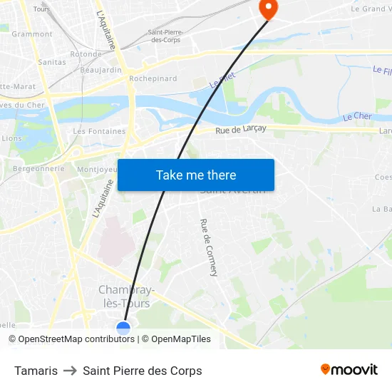 Tamaris to Saint Pierre des Corps map