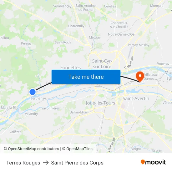 Terres Rouges to Saint Pierre des Corps map