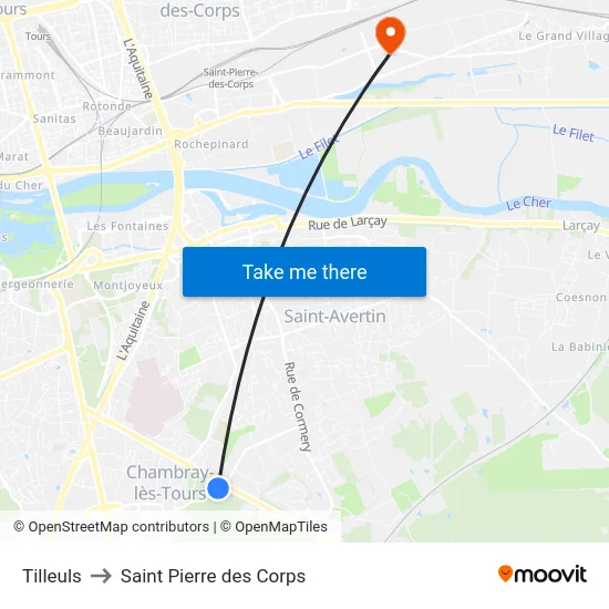 Tilleuls to Saint Pierre des Corps map