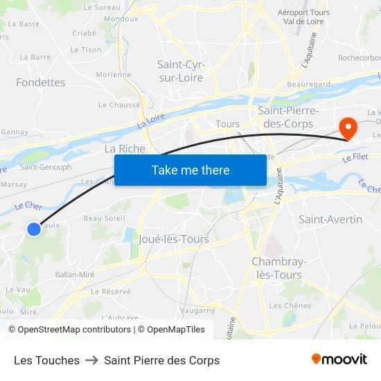 Les Touches to Saint Pierre des Corps map
