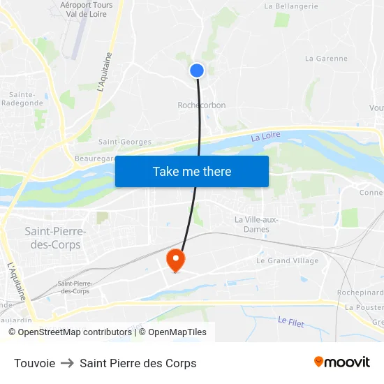 Touvoie to Saint Pierre des Corps map