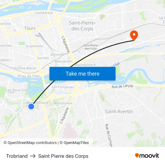 Trobriand to Saint Pierre des Corps map