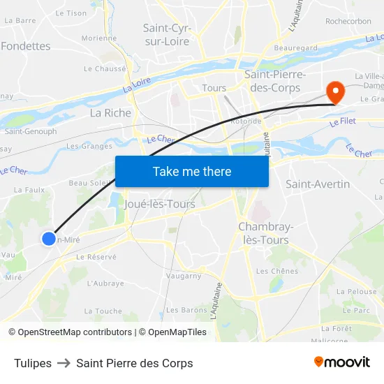Tulipes to Saint Pierre des Corps map