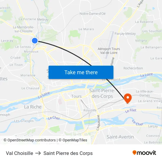 Val Choisille to Saint Pierre des Corps map