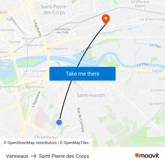 Vanneaux to Saint Pierre des Corps map