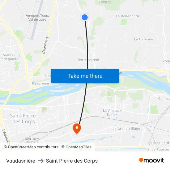 Vaudasnière to Saint Pierre des Corps map