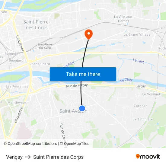 Vençay to Saint Pierre des Corps map
