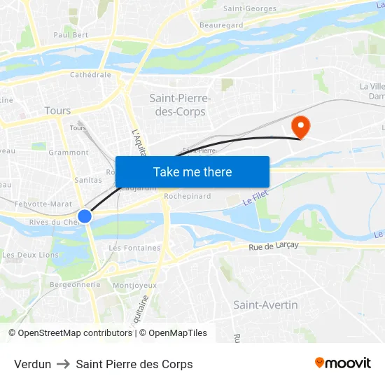 Verdun to Saint Pierre des Corps map