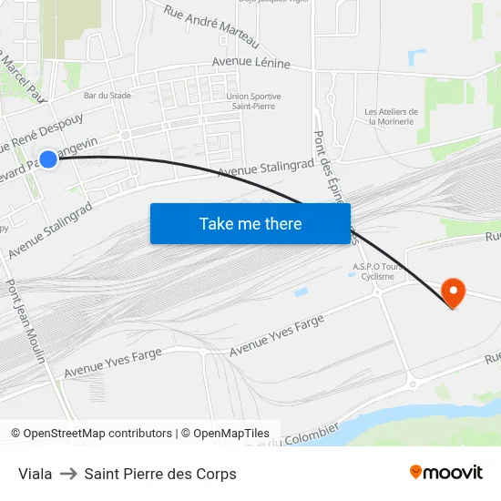 Viala to Saint Pierre des Corps map
