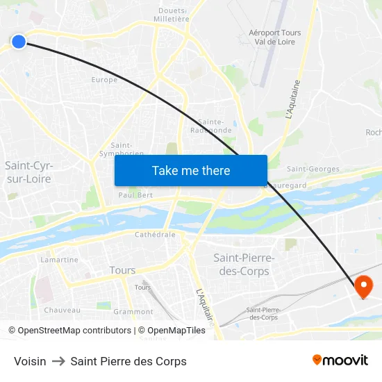 Voisin to Saint Pierre des Corps map